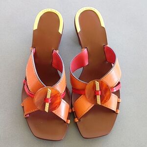 TORY BURCH Knotted Heeled Mules Size 6 1/2.  1 Shoe Bag Included